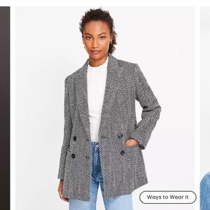 NWT!! LOFT Herringbone Black & White Oversized Double Breasted Blazer